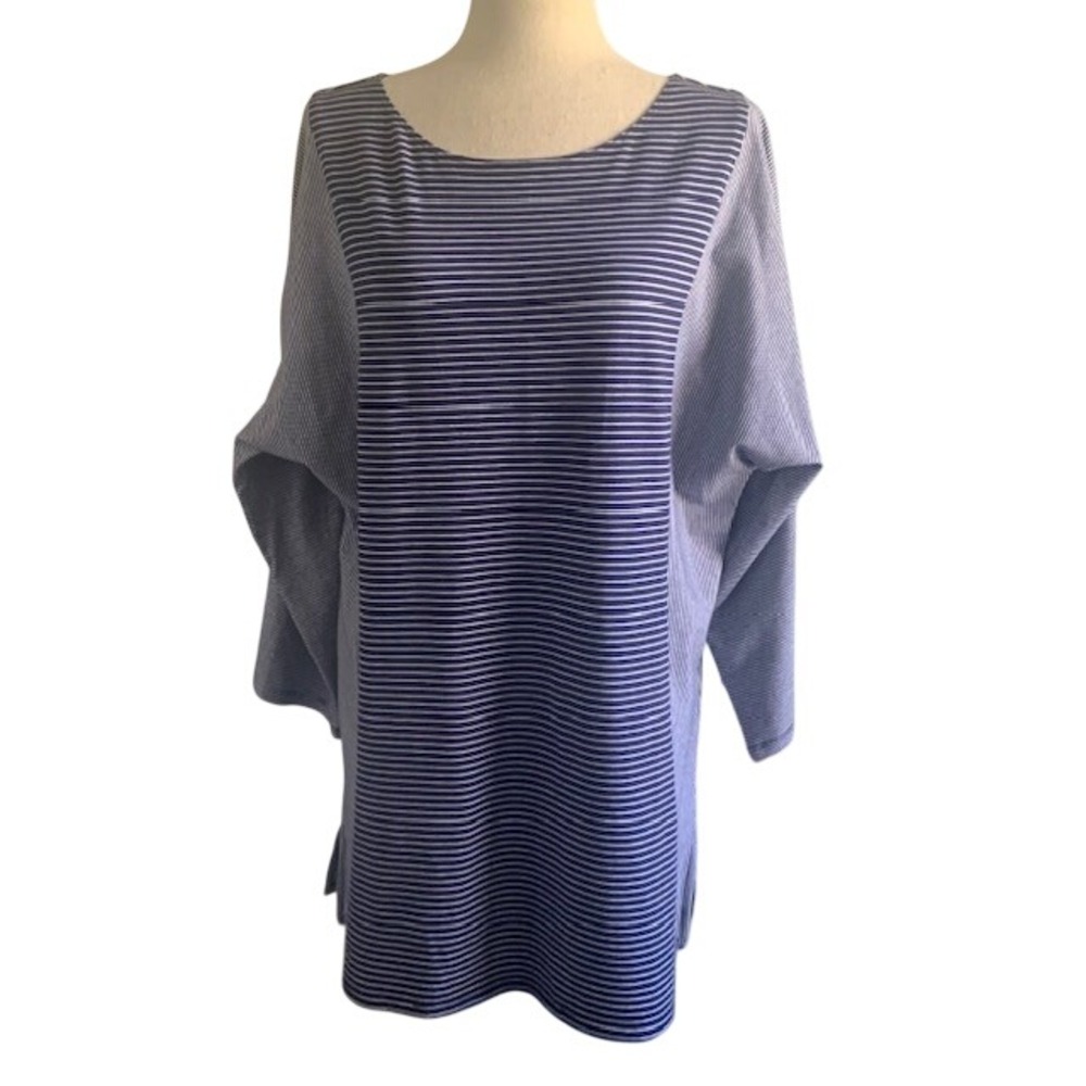 Chico's Zenergy Coastal Top 2‎ Preppy Nautical Varied Stripes Slimming Blouse